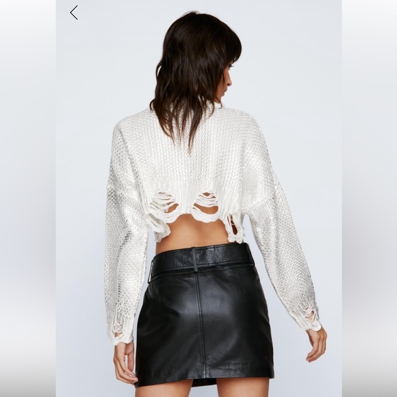 Nasty Gal Premium Cropped Foil Ladder Sweater - Picture 2 of 2
